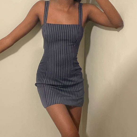 open lace back dress Anni Pinstripe Shirt Blue